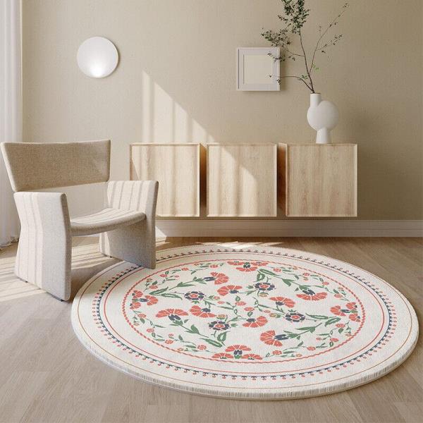 Faux Lamb Wool Round Flower Floor Rug