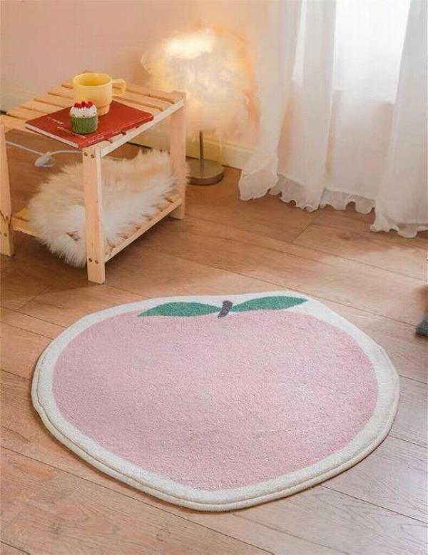 Cartoon Pink Peach Round Anti Slip Floor Soft Rug