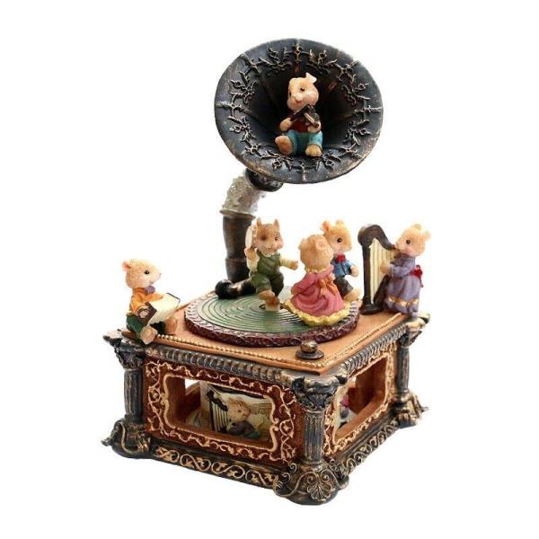 Vintage Phonograph Mouse Party Rotate Music Box