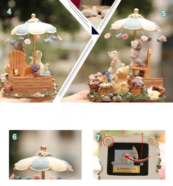 Cartoon Cat Umbrella Rotate Gift Music Box