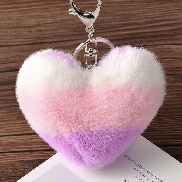 Leopard Print Fluffy Fur Heart Keychains