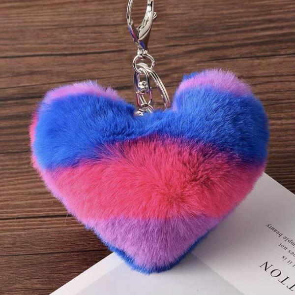 Leopard Print Fluffy Fur Heart Keychains