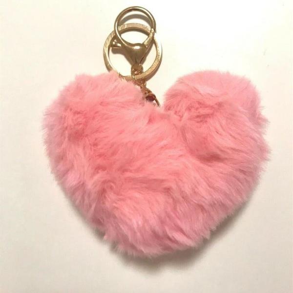 Leopard Print Fluffy Fur Heart Keychains