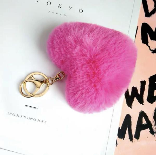 Leopard Print Fluffy Fur Heart Keychains