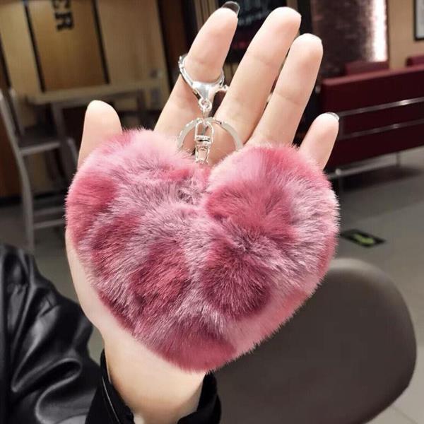 Leopard Print Fluffy Fur Heart Keychains