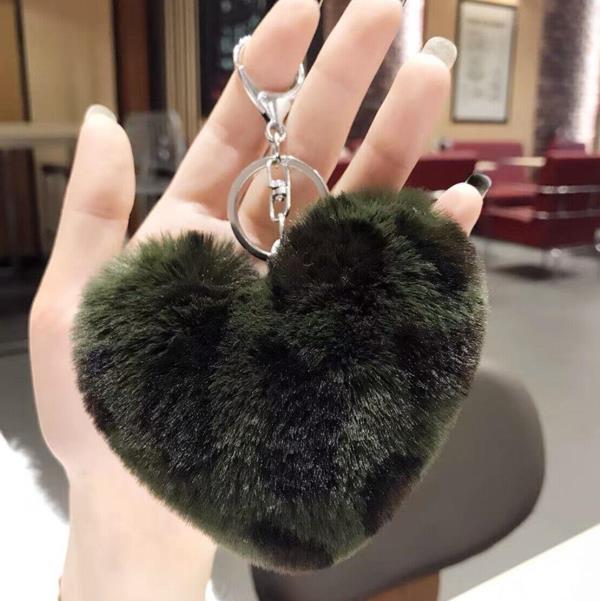 Leopard Print Fluffy Fur Heart Keychains