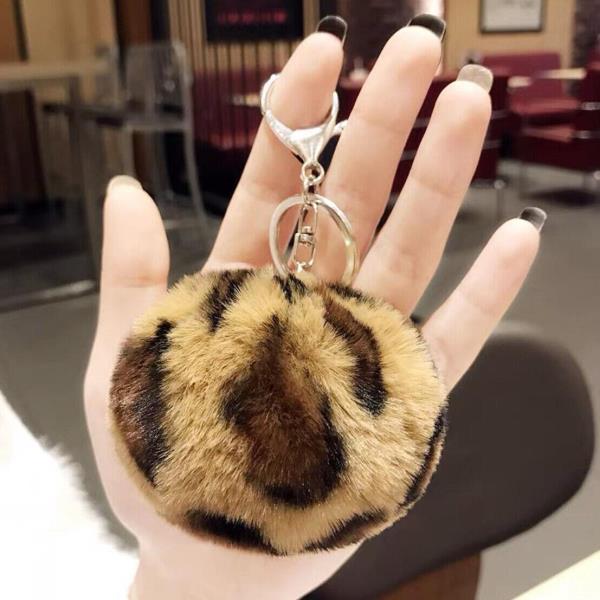 Leopard Print Fluffy Fur Heart Keychains