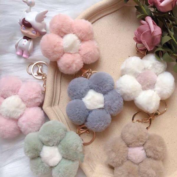 Cartoon Plush Flower Fluffy Rabbit Fur Keychain