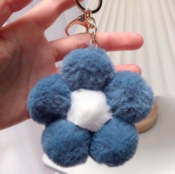 Cartoon Plush Flower Fluffy Rabbit Fur Keychain