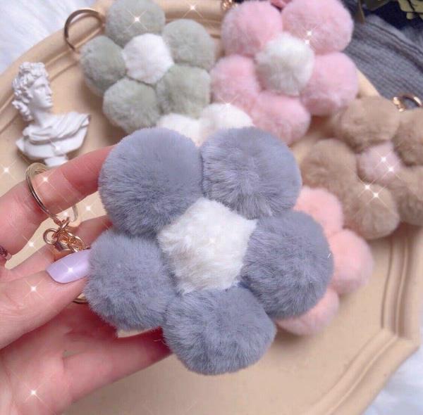 Cartoon Plush Flower Fluffy Rabbit Fur Keychain