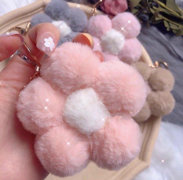 Cartoon Plush Flower Fluffy Rabbit Fur Keychain