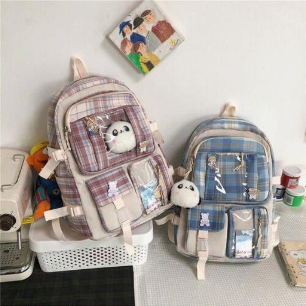 Fashion Grid Multi Pockets School Backpack