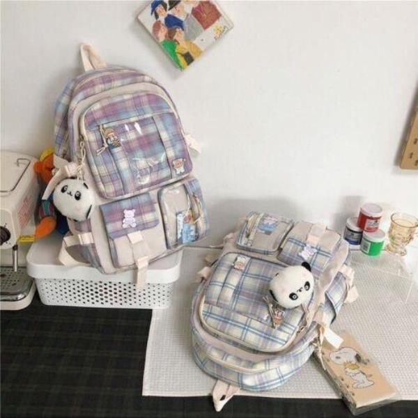 Fashion Grid Multi Pockets School Backpack