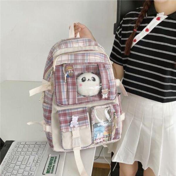 Fashion Grid Multi Pockets School Backpack