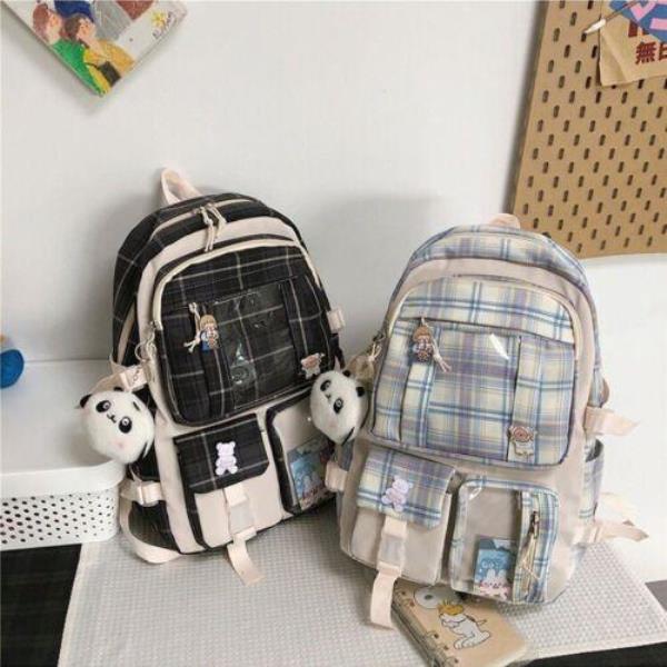 Fashion Grid Multi Pockets School Backpack