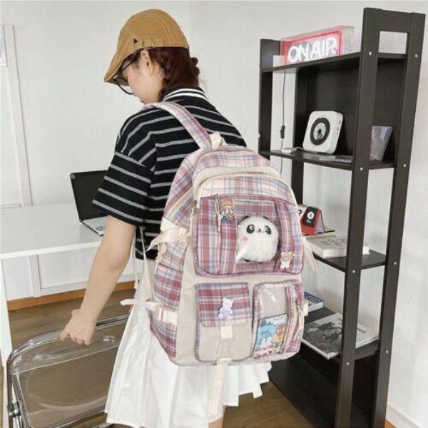 Fashion Grid Multi Pockets School Backpack