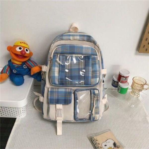 Fashion Grid Multi Pockets School Backpack