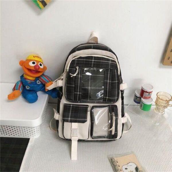 Fashion Grid Multi Pockets School Backpack