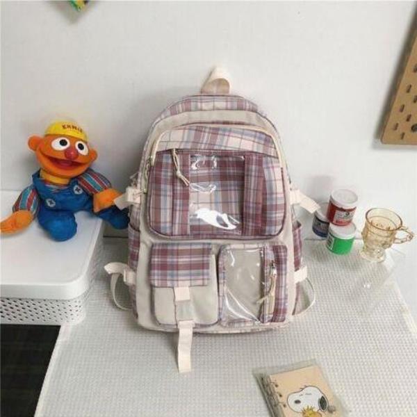 Fashion Grid Multi Pockets School Backpack