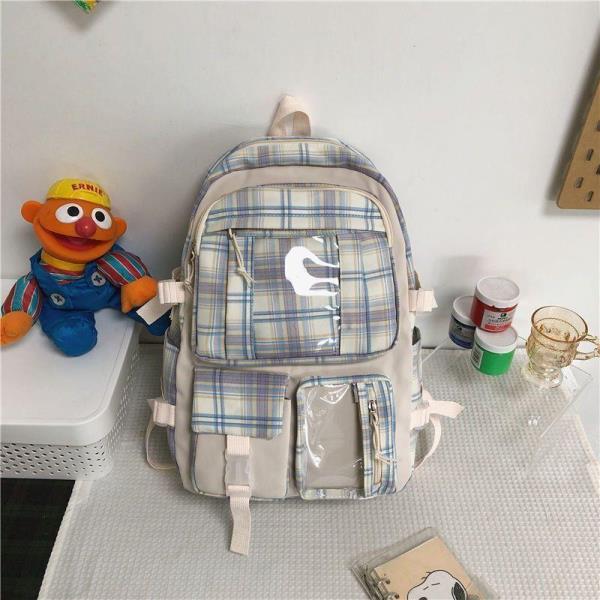 Fashion Grid Multi Pockets School Backpack