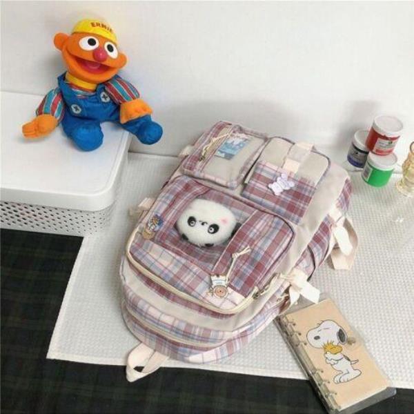 Fashion Grid Multi Pockets School Backpack