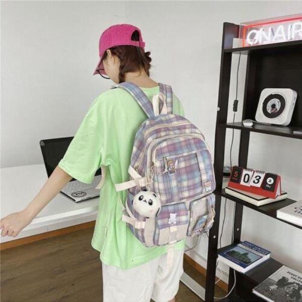 Fashion Grid Multi Pockets School Backpack