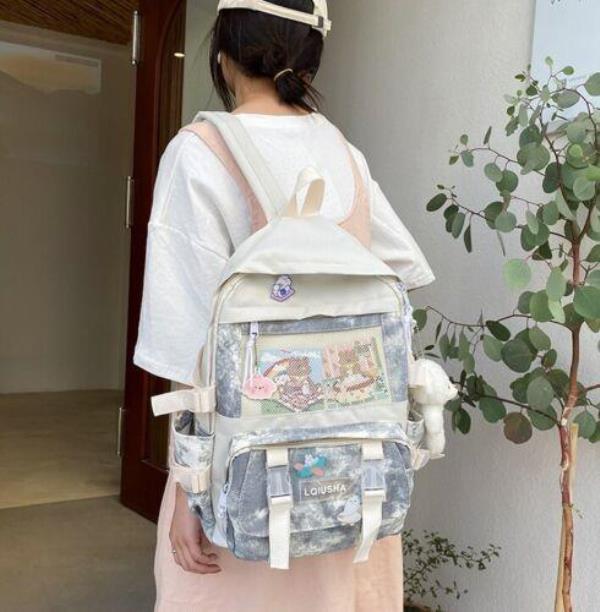 Multi Pockets Canvas Tie Dye Casual Backpack