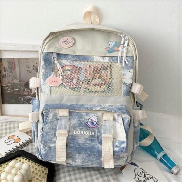 Multi Pockets Canvas Tie Dye Casual Backpack