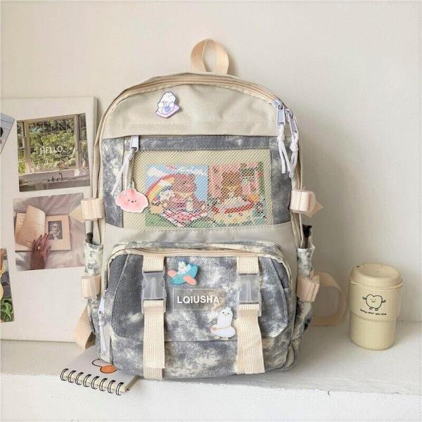 Multi Pockets Canvas Tie Dye Casual Backpack