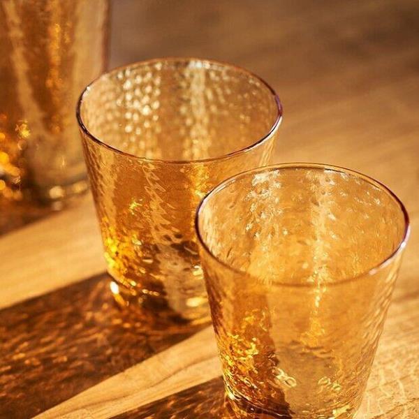 2 Amber Crown Glass Cups