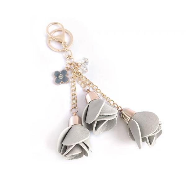 Faux Leather Flower Tassel Keychain