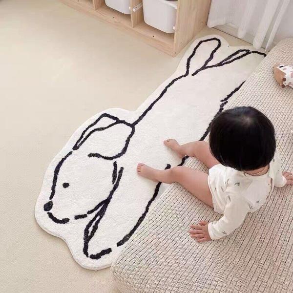 Cute Animal Patterned Long Thick White Rug