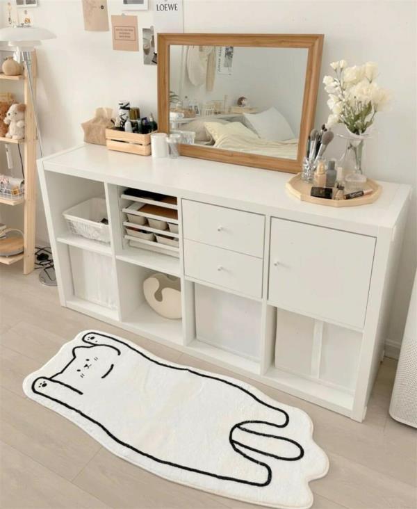 Cute Animal Patterned Long Thick White Rug