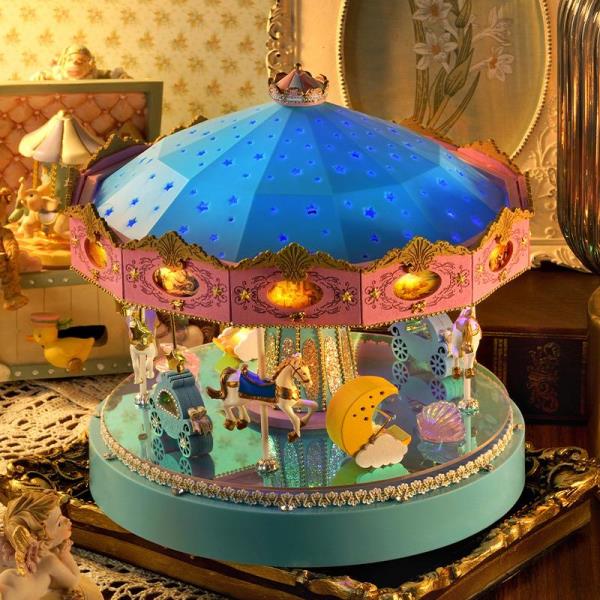 Cute Room DIY Wooden Carousel Music Box Doll House