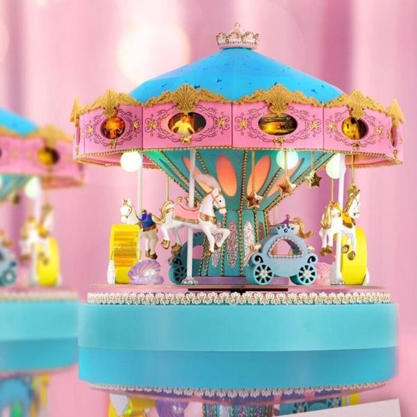 Cute Room DIY Wooden Carousel Music Box Doll House