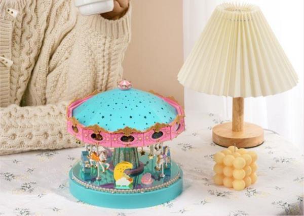 Cute Room DIY Wooden Carousel Music Box Doll House