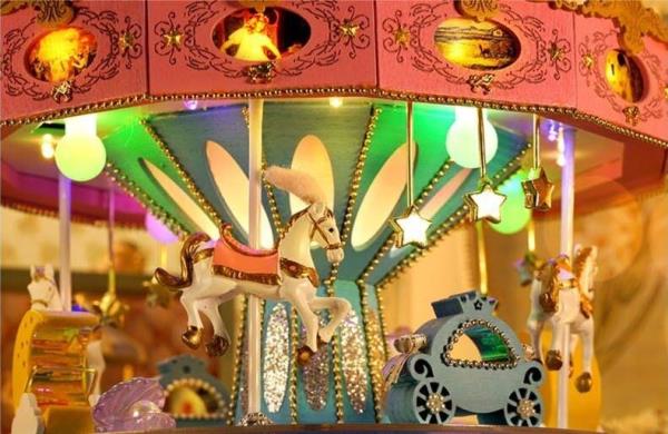 Cute Room DIY Wooden Carousel Music Box Doll House