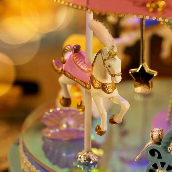 Cute Room DIY Wooden Carousel Music Box Doll House