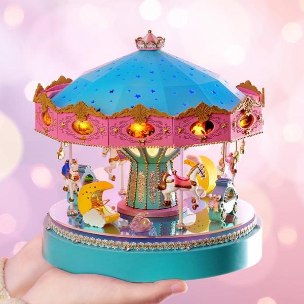 Cute Room DIY Wooden Carousel Music Box Doll House