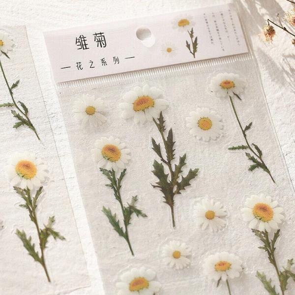 White Daisy Flower Waterproof PET Stickers