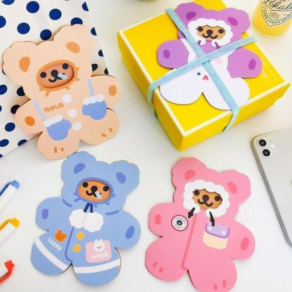 4 Pcs Cartoon Bear Greeting Gift Cards