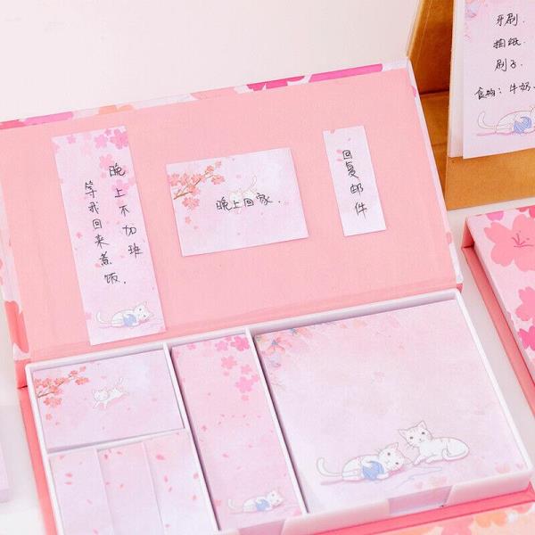 Pink Cherry Blossom Sakura Cat Sticky Notes