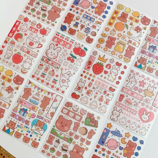 4 Sheets Cute Cartoon Animal Waterproof Stickers