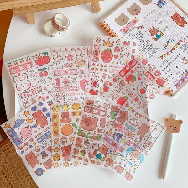 4 Sheets Cute Cartoon Animal Waterproof Stickers