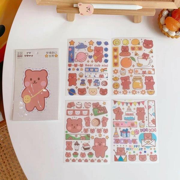 4 Sheets Cute Cartoon Animal Waterproof Stickers