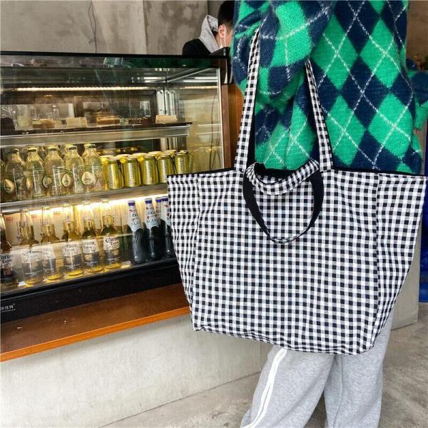 Double Sided Plaid Large Cotton Large Tote