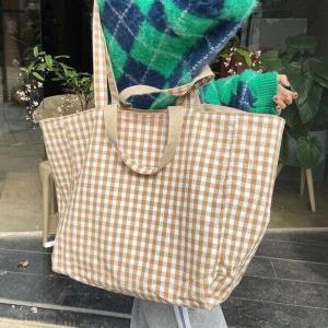 Double Sided Plaid Large Cotton Large Tote