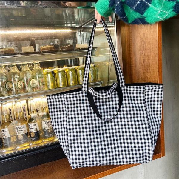 Double Sided Plaid Large Cotton Large Tote