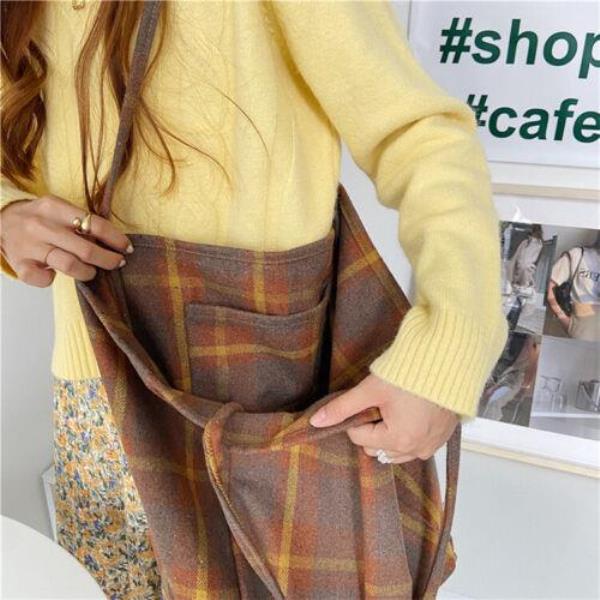 Retro Vintage Fashion Woolen Plaid Large Tote