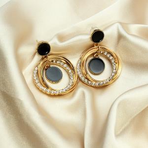 Black Rhinestone Circle Drop Earrings